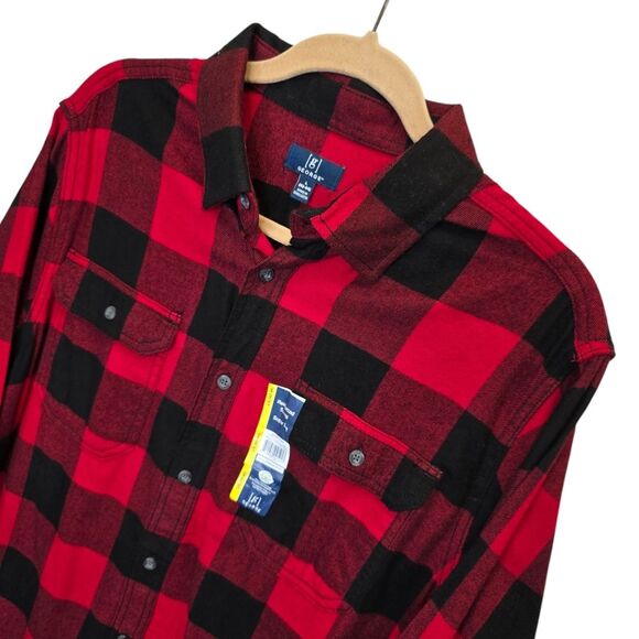 NWT George Men's L (42-44) Red Plaid Flannel Long Sleeve Buffalo Check Shirt - Picture 5 of 15